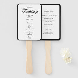 Leque Programa de Casamento Monograma Preto Branco Elega