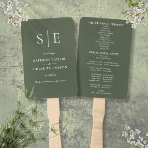 Leque Programa de Casamento Monograma Verde Oliva
