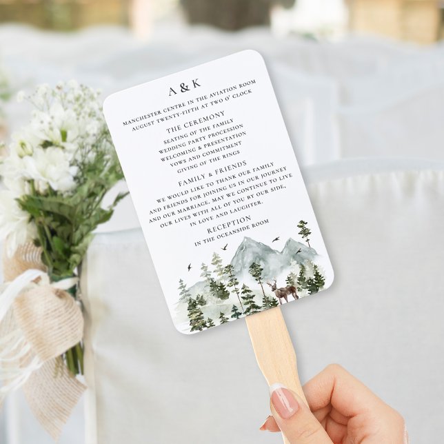 Leque Programa de Casamento Montanhas Verde-Evergreen Fl (Criador carregado)