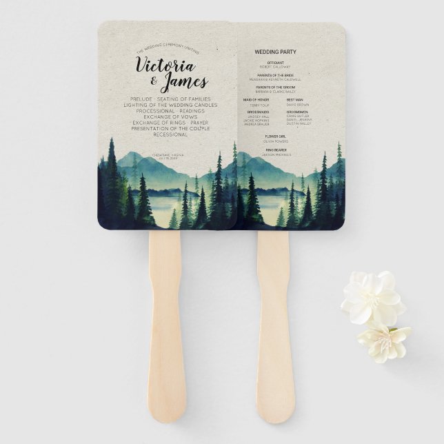 Leque Programa de casamento na montanha à beira do lago  (Frente e Verso)