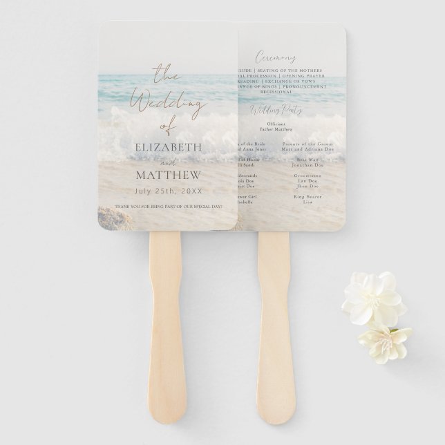 Leque Programa de Casamento na Praia/Casamento à Beira-M (Frente e Verso)