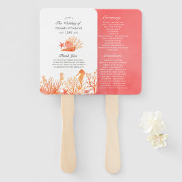Leque Programa de Casamento na Praia com Aquarela Coral