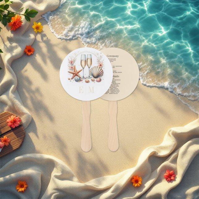 Leque Programa de Casamento na Praia com Estilo (Coastal Chic Beach Wedding Program Hand Fan)