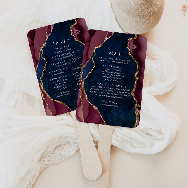 Leque Programa de Casamento Navy, Borgonha e Ágata Doura (Criador carregado)