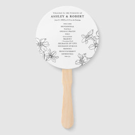 Leque Programa de Casamento Negro e Branco Floral Modern