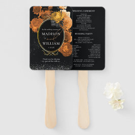 Leque Programa de Casamento Negro e Laranja Floral