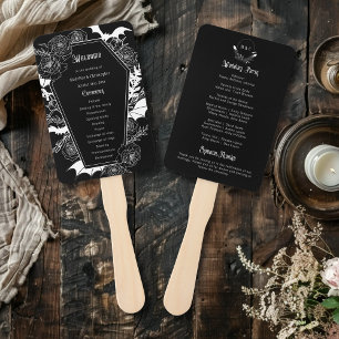Leque Programa de Casamento Negro Floral Elegante