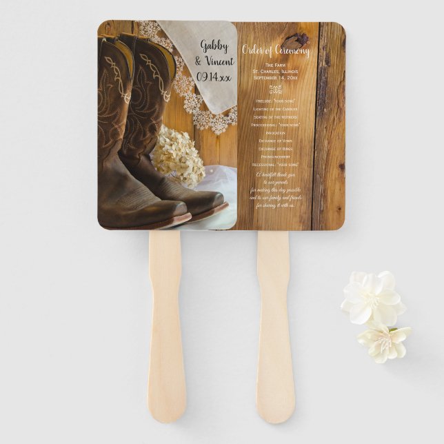 Leque Programa de Casamento Ocidental do Cowboy Boots an (Frente e Verso)
