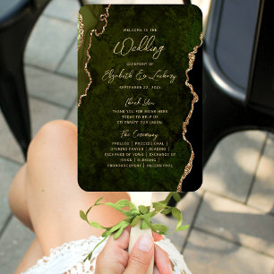 Leque Programa de Casamento Olive Green Gold Ágata Scrip