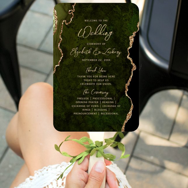 Leque Programa de Casamento Olive Green Gold Ágata Scrip (Criador carregado)
