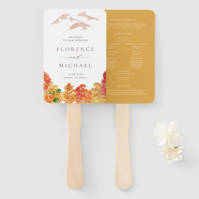 Leque Programa de Casamento outono das Terras do Outono  (Frente e Verso)