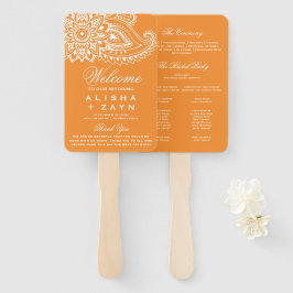 Leque Programa de Casamento Paisley Indiano Laranja