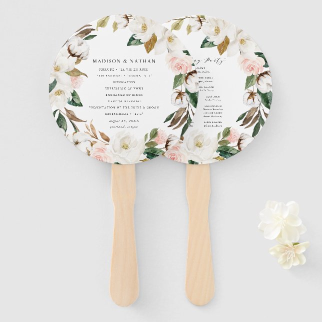 Leque Programa de Casamento Personalizado Aquarela Magnó (Frente e Verso)