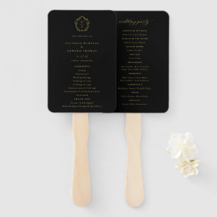 Leque Programa de Casamento Preto com Crista de Ouro Vin