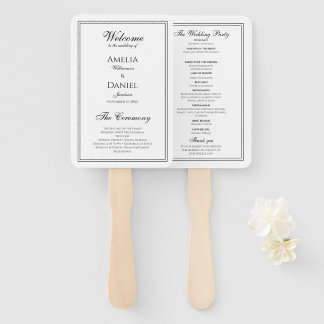 Leque Programa de Casamento Preto e Branco Elegante