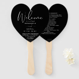 Leque Programa de Casamento Preto e Branco Elegante Cora