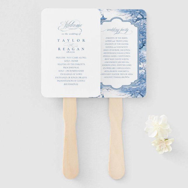 Leque Programa de Casamento Preto e Branco Personalizado (Frente e Verso)