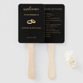 Leque Programa de Casamento - Preto e Dourado -