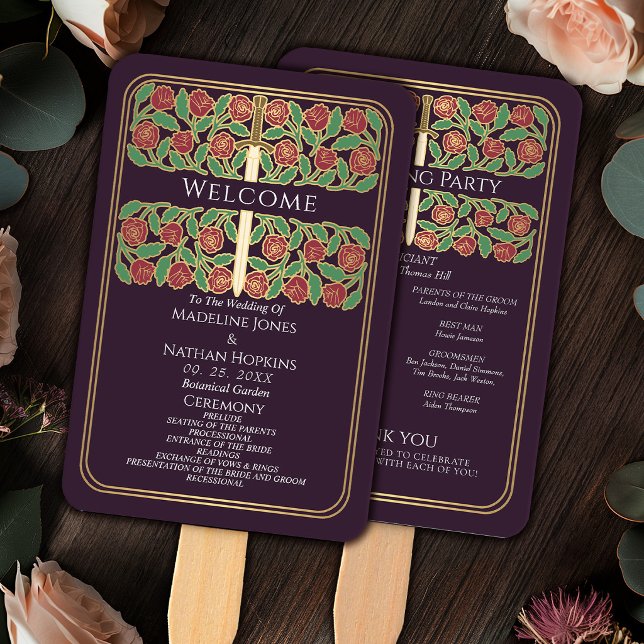 Leque Programa de Casamento Real Espada Floral Dourada B (Criador carregado)