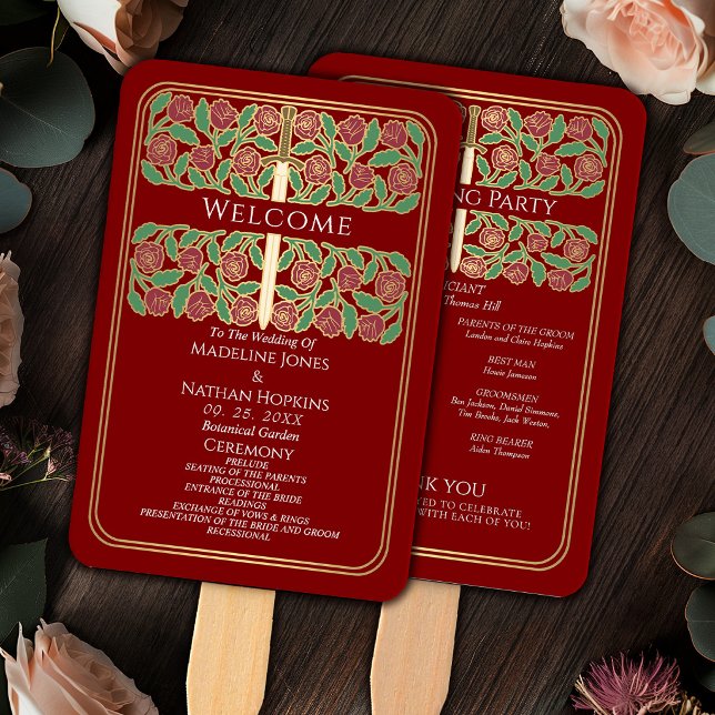 Leque Programa de Casamento Real Espada Floral Dourado E (Criador carregado)
