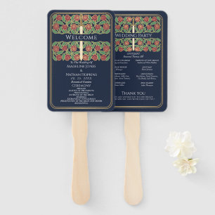 Leque Programa de Casamento Real Espada Floral Ouro Azul