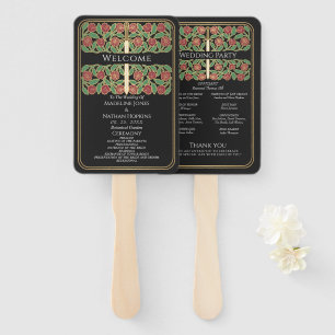 Leque Programa de Casamento Real Espada Floral Ouro Pret