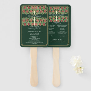 Leque Programa de Casamento Real Espada Floral Ouro Verd