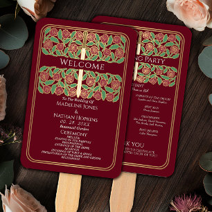 Leque Programa de Casamento Real Espada Floral Ouro Verm