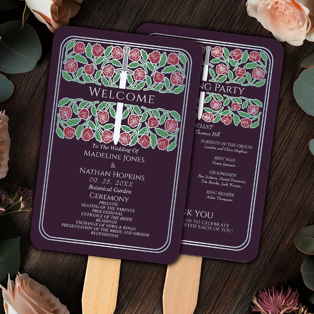 Leque Programa de Casamento Real Espada Floral Prata Ber (Criador carregado)