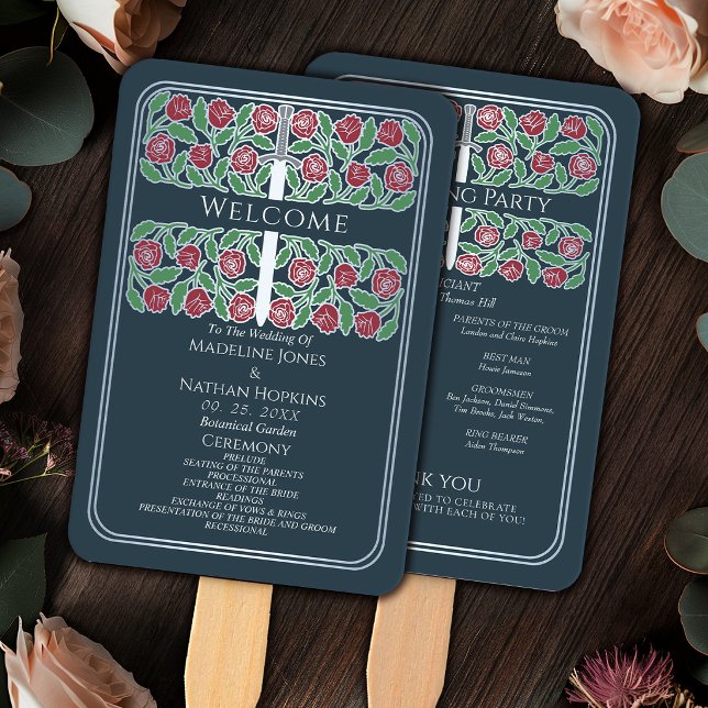Leque Programa de Casamento Real Espada Floral Prata Cin (Criador carregado)