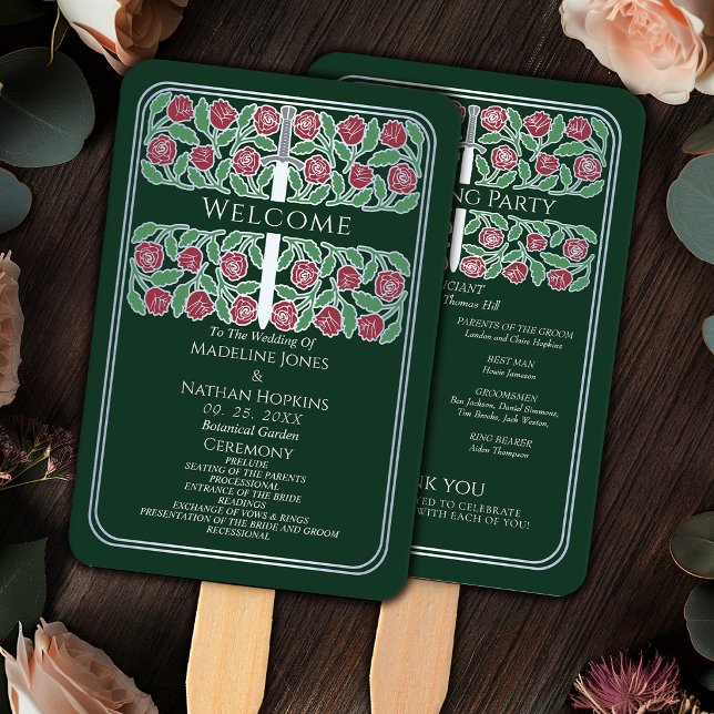 Leque Programa de Casamento Real Espada Floral Prata Ver (Criador carregado)
