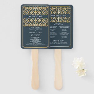 Leque Programa de Casamento Real Espada Medieval Dourada