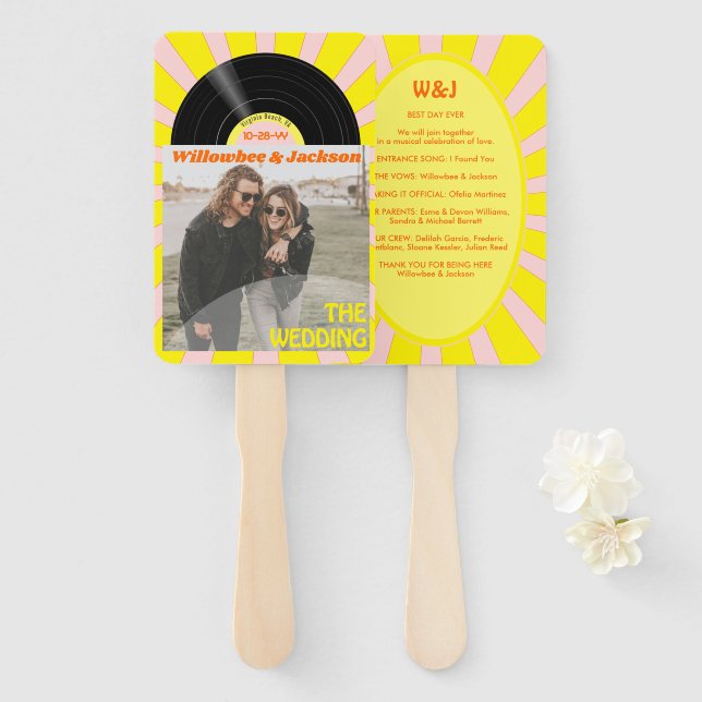 Leque Programa de Casamento Retrô de Disco de Vinil de F (Frente e Verso)