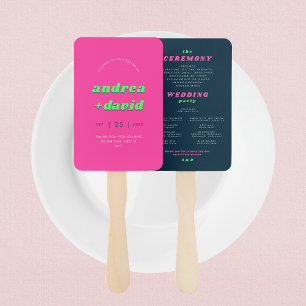 Leque Programa de Casamento Retro Pink & Teal Hippie Gro