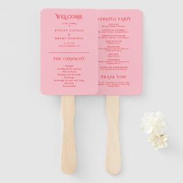 Leque Programa de Casamento Retro Vermelho e Rosa