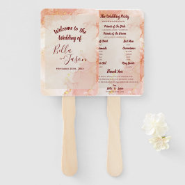 Leque Programa de Casamento Rosa Dourado Laranja Mármore