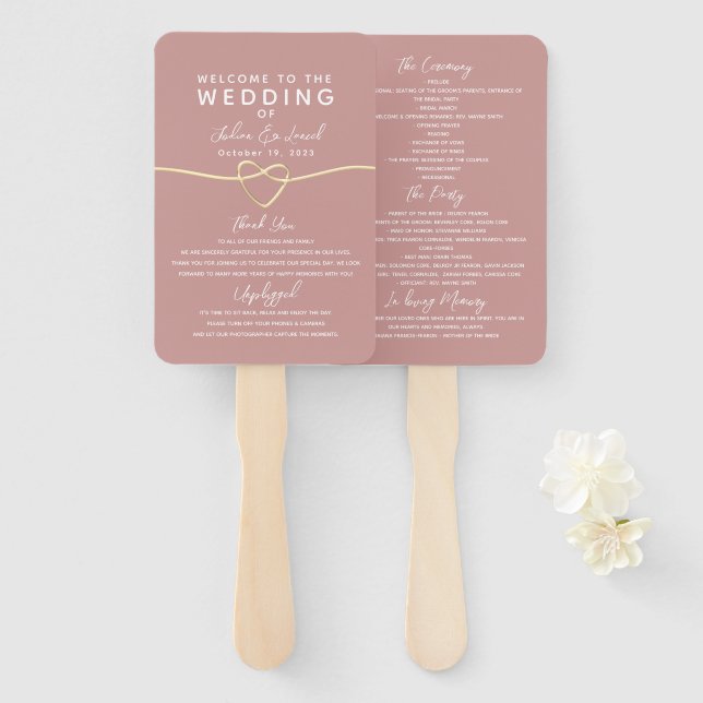 Leque Programa de Casamento Rosa Empoeirado (Frente e Verso)
