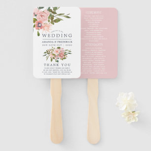 Leque Programa de Casamento Rosa Floral e Dourado Rose G