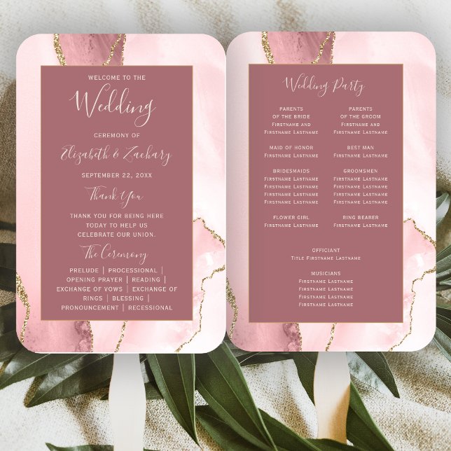 Leque Programa de Casamento Rosa Poeira Ágata Dourada Bl (Criador carregado)