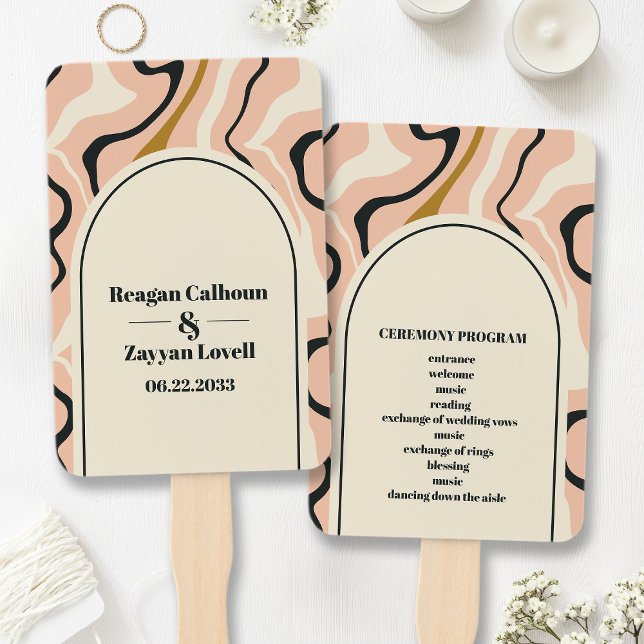 Leque Programa de Casamento Rosa Preto Dourado Arco Rede (Criador carregado)