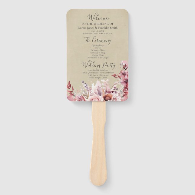 Leque Programa de Casamento Rosa Rosa Rosa Rosa Moderno (Frente)