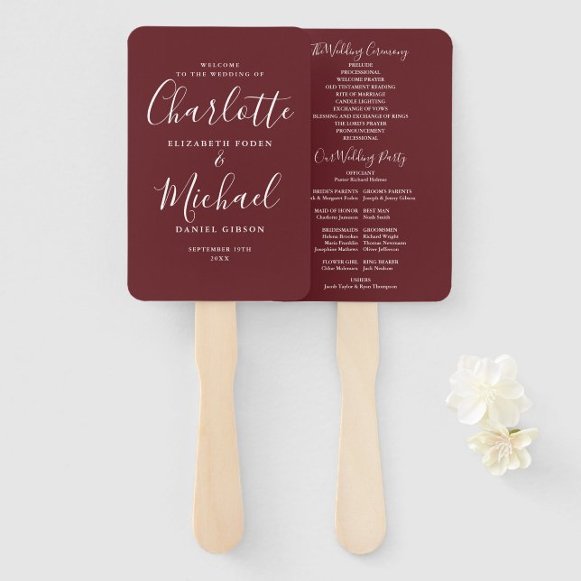 Leque Programa de Casamento Rosewood Pink Signature Scri (Frente e Verso)