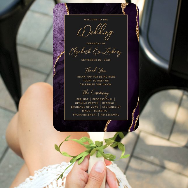 Leque Programa de Casamento Roxo Dourado Ágata Escrito E (Criador carregado)
