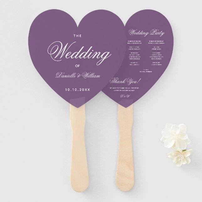 Leque Programa de Casamento Roxo Dusty Script Simples do (Frente e Verso)