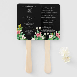 Leque Programa de Casamento Roxo Flor Silvestre Preto