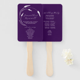 Leque Programa de Casamento Roxo Ventilador Arte Floral