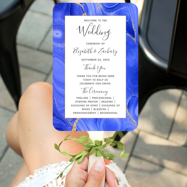 Leque Programa de Casamento Royal Blue Gold Agate (Criador carregado)