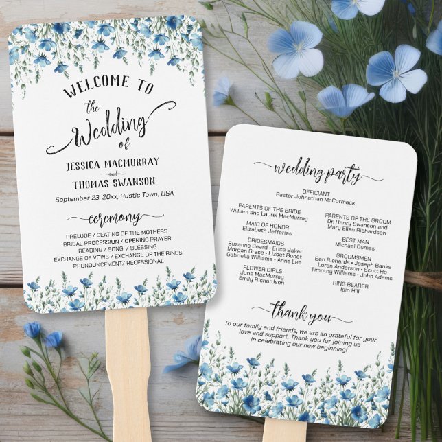 Leque Programa de Casamento Rustic Dusty Blue Boho Wildf (Front/Back)