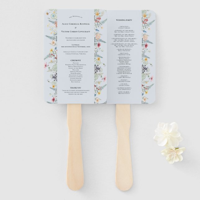 Leque Programa de Casamento Simples com Samambaia de Flo (Frente e Verso)