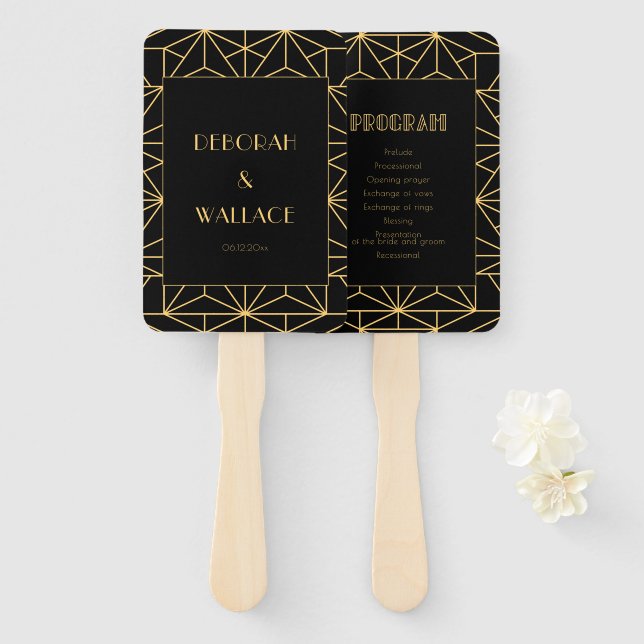Leque Programa de casamento simples do Vintage 1920 Deco (Frente e Verso)